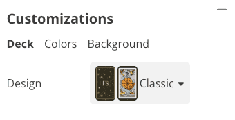 Flipsimu Tarot Deck Design Settings